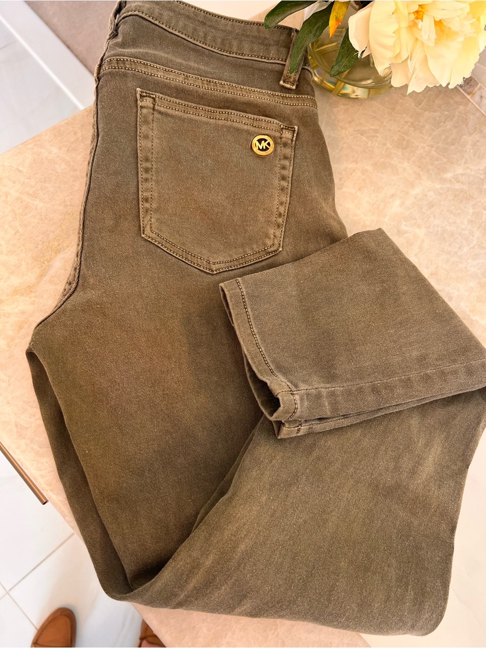 Michael Kors Olive Green Jeans with MK Accent